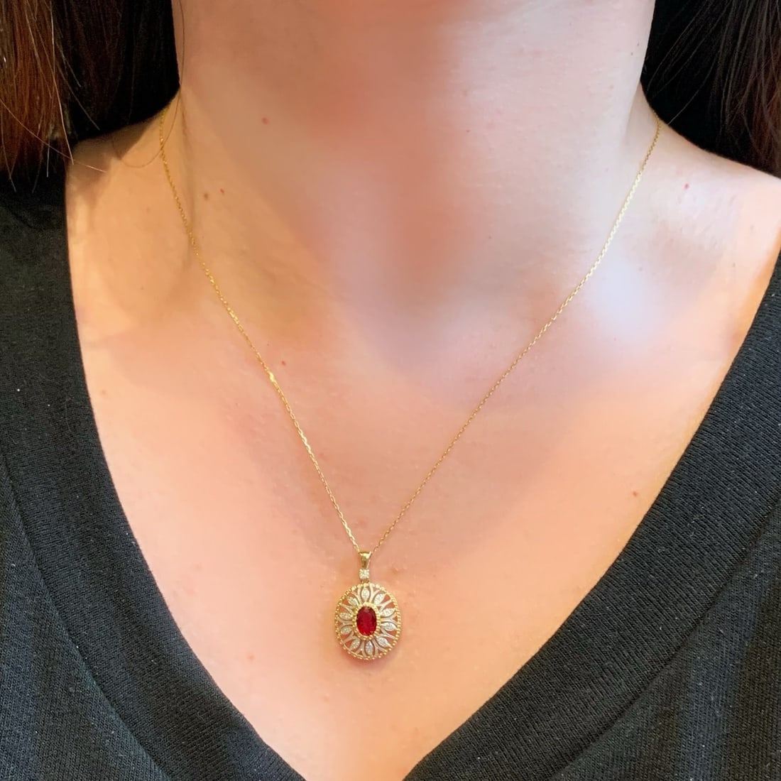 14k Gold 0.65 Ctw Natural Ruby & Diamond Pendant( Without Chain ) - 3