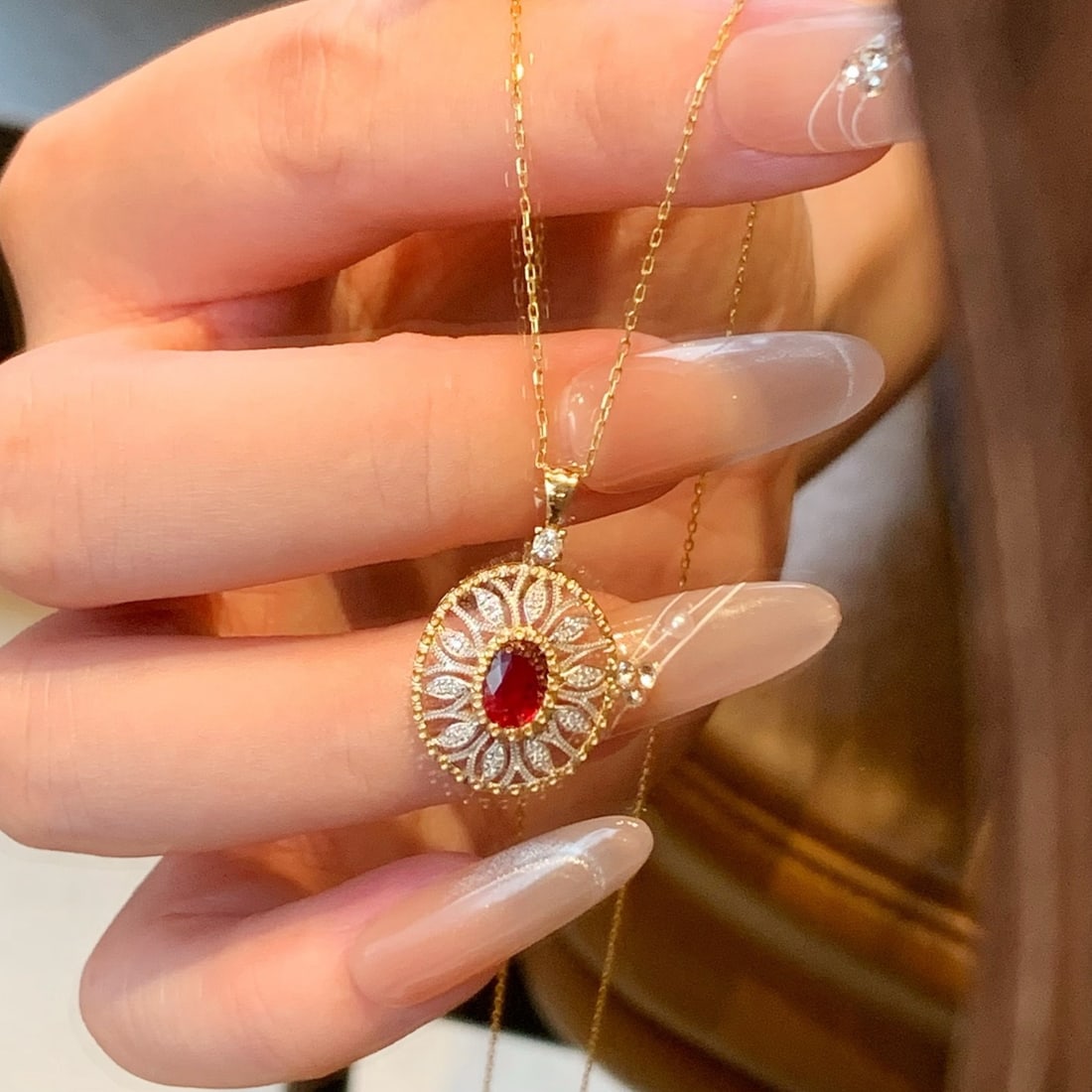 14k Gold 0.65 Ctw Natural Ruby & Diamond Pendant( Without Chain ) - 5