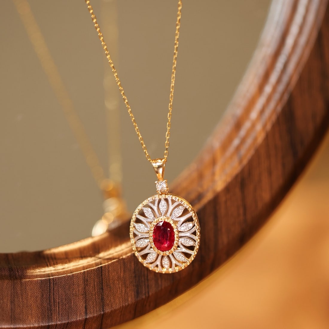 14k Gold 0.65 Ctw Natural Ruby & Diamond Pendant( Without Chain ) - 6