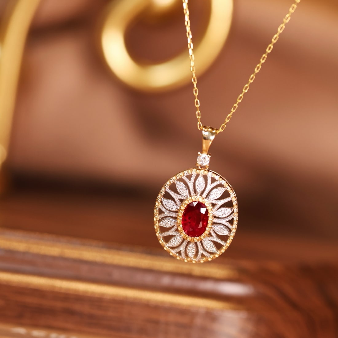 14k Gold 0.65 Ctw Natural Ruby & Diamond Pendant( Without Chain ) - 7