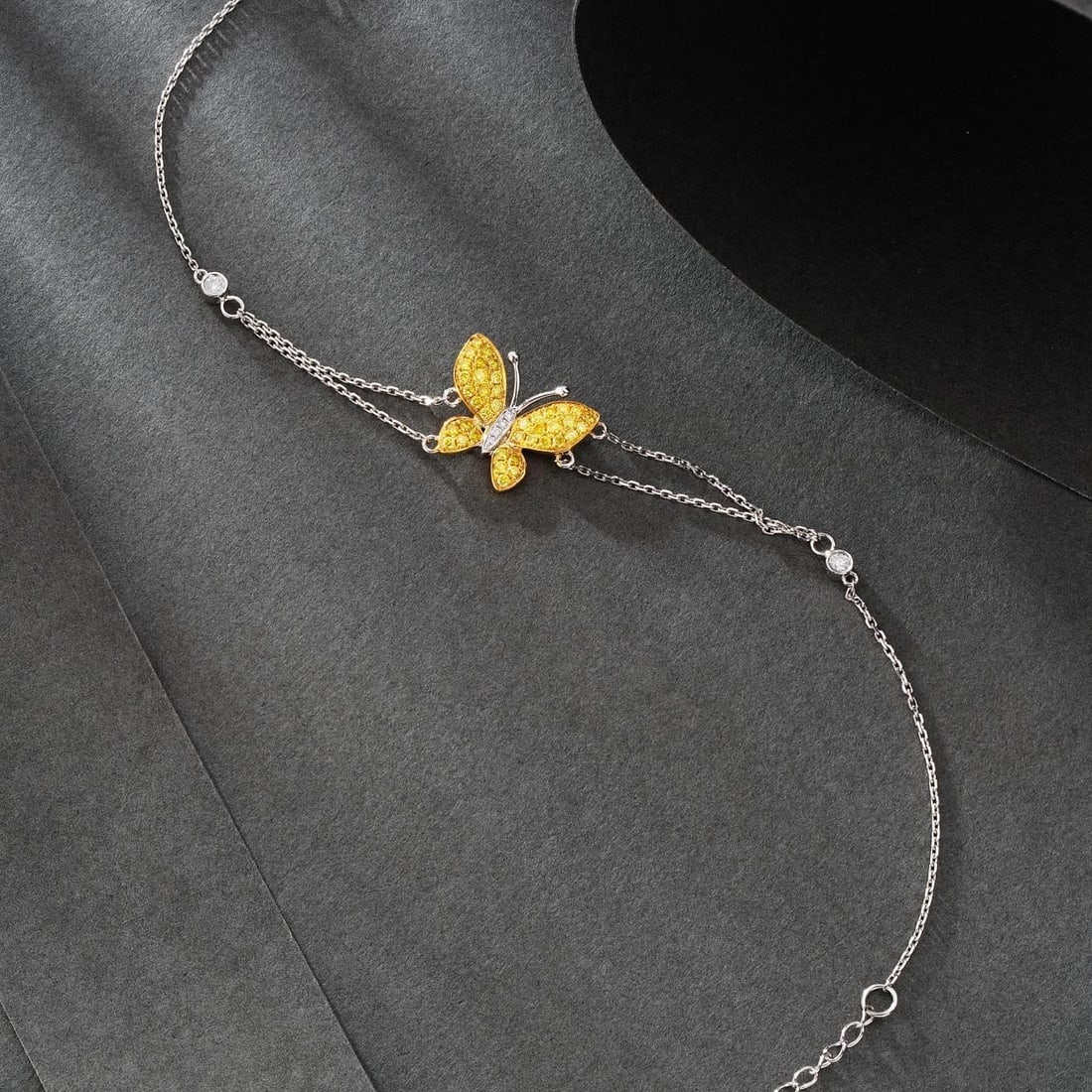 14k Gold 0.38 Ctw Natural Yellow Diamond & Diamond & Butterfly Bracelet - 2