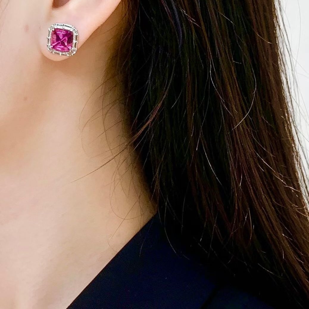 14k Gold 4.9 Ct Natural Tourmaline & Diamond & Sapphire Earrings - 2