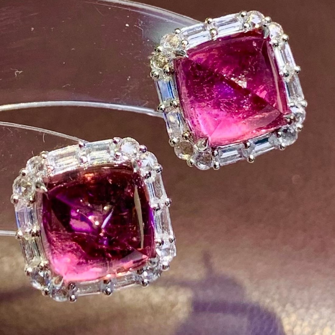 14k Gold 4.9 Ct Natural Tourmaline & Diamond & Sapphire Earrings - 3