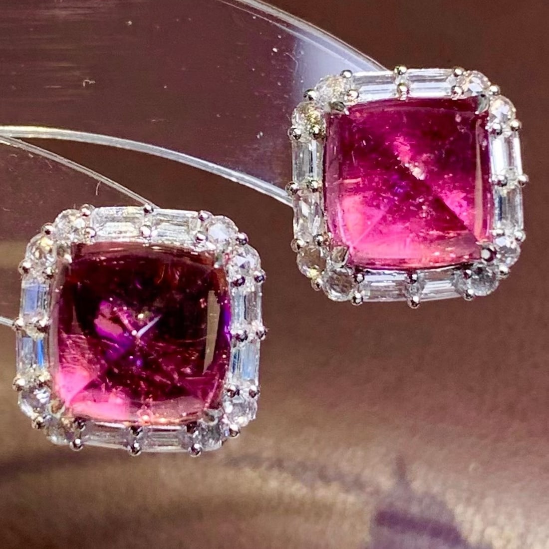 14k Gold 4.9 Ct Natural Tourmaline & Diamond & Sapphire Earrings - 4