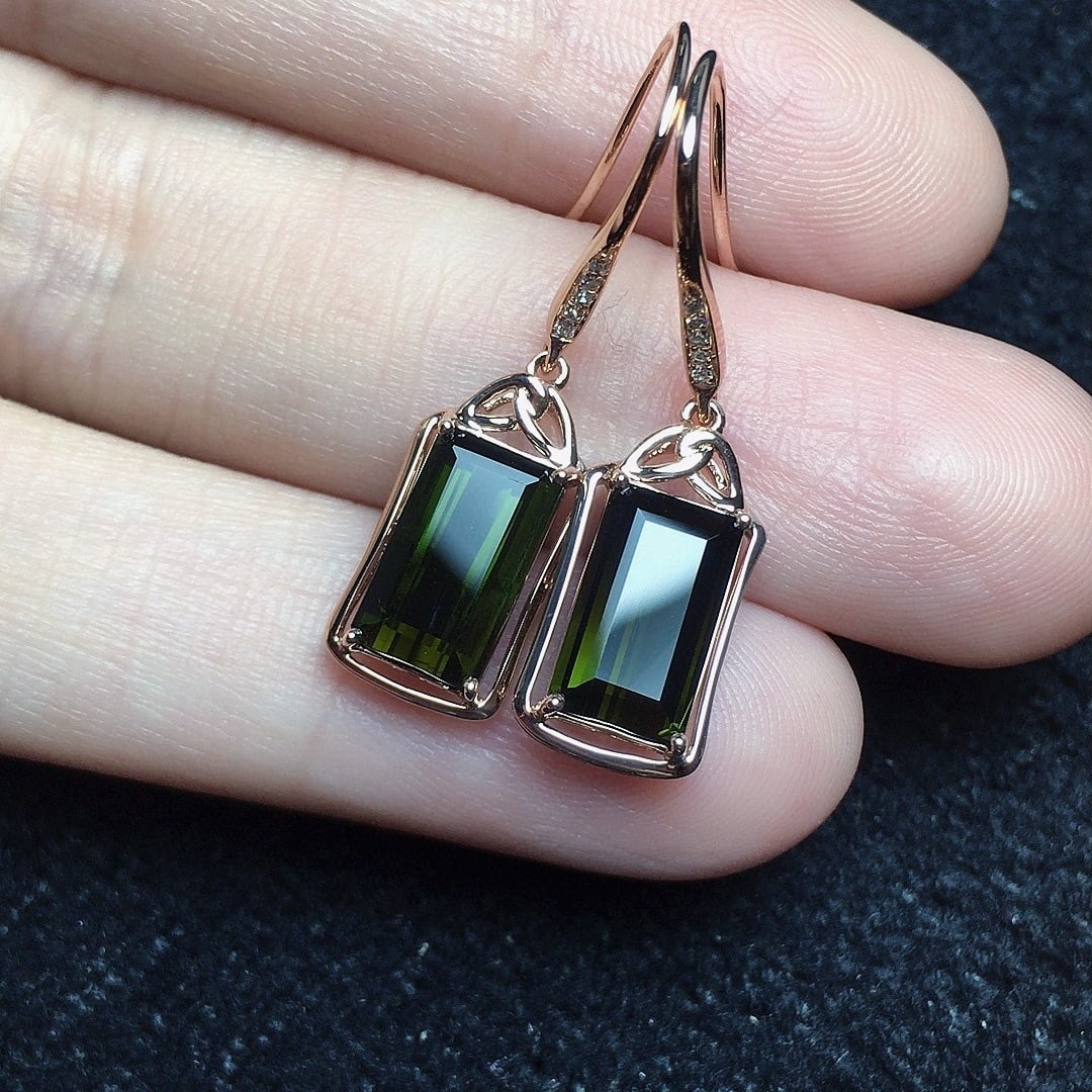 14k Gold 3.76 Ct Natural Tourmaline & Diamond Earrings - 2