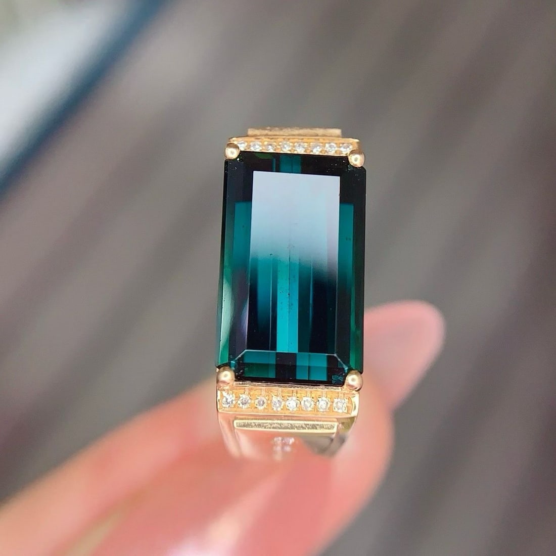 14k Gold 5 Ct Natural Tourmaline & Diamond & Men¡¯s Ring - 2