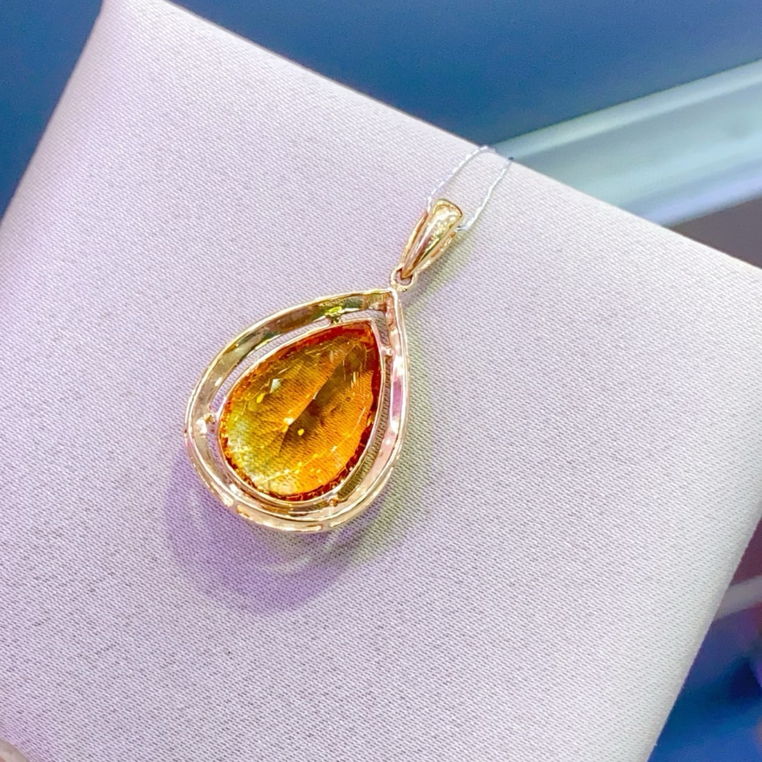 14k Gold 8.23 Ctw Natural Citrine & Diamond Pendant( Without Chain ) - 2