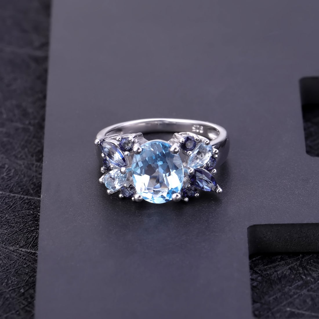 925 Sterling Silver Natural Topaz & Mystic Quartz Ring - 2