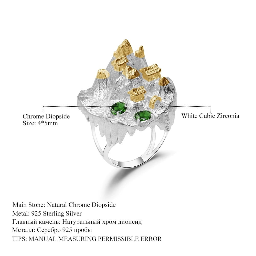 925 Sterling Silver Natural Chrome Diopside & Cubic Zirconia Ring - 3