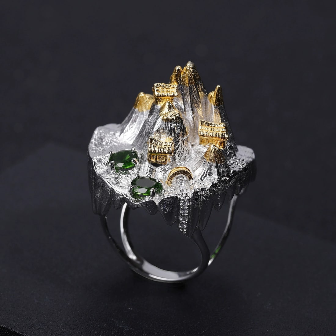 925 Sterling Silver Natural Chrome Diopside & Cubic Zirconia Ring - 6
