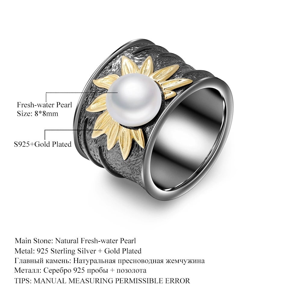 925 Sterling Silver Natural Fresh-water Pearl Ring - 4