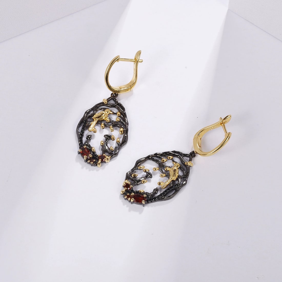 925 Sterling Silver Natural Garnet & Garnet Earrings - 4