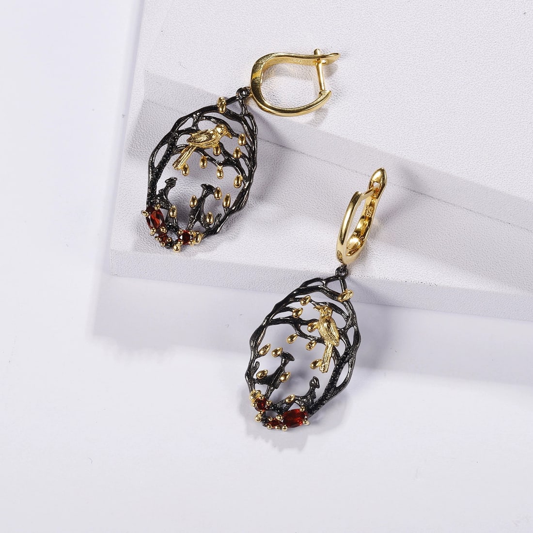 925 Sterling Silver Natural Garnet & Garnet Earrings - 7