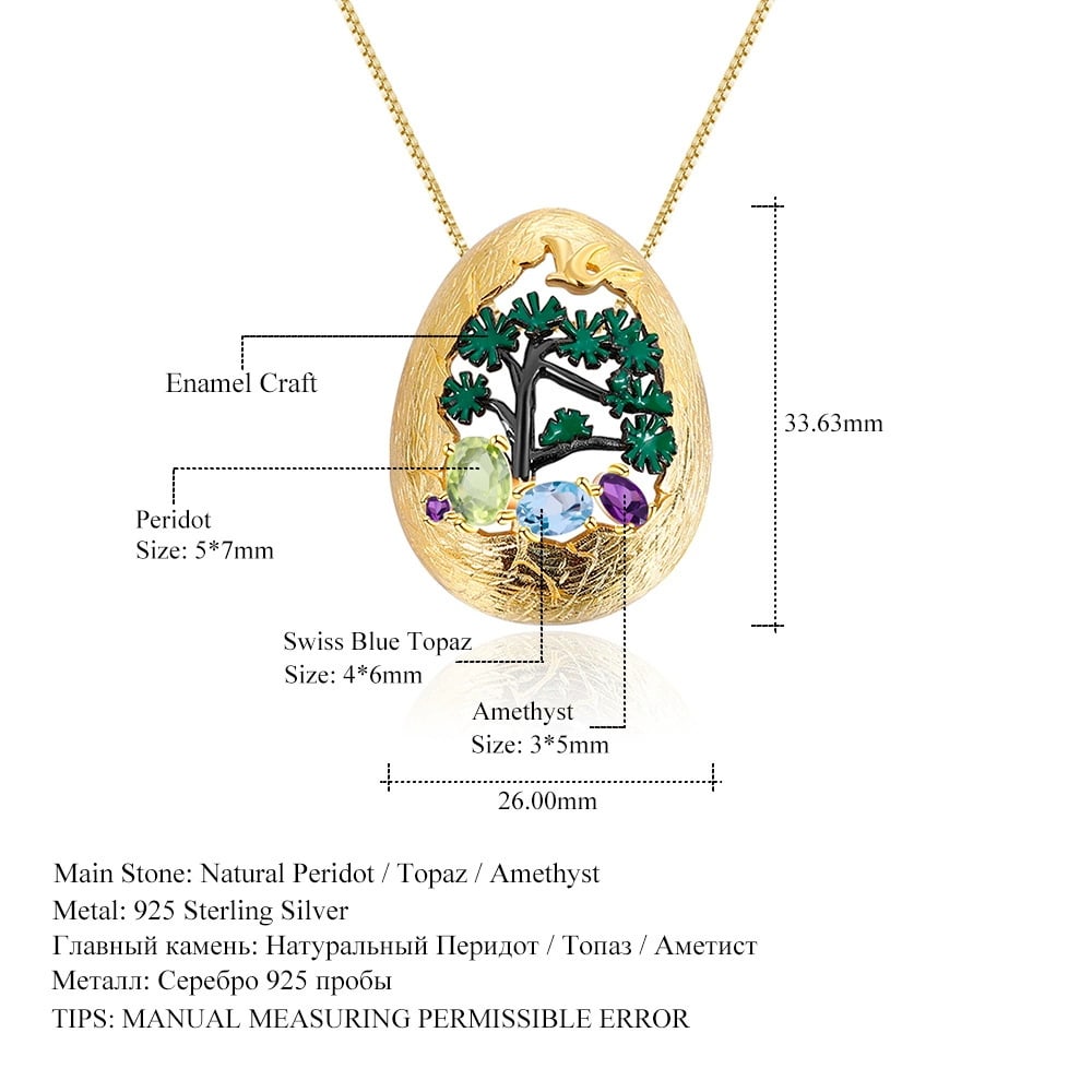 925 Sterling Silver Natural Peridot & Topaz & Amethyst Necklace - 4