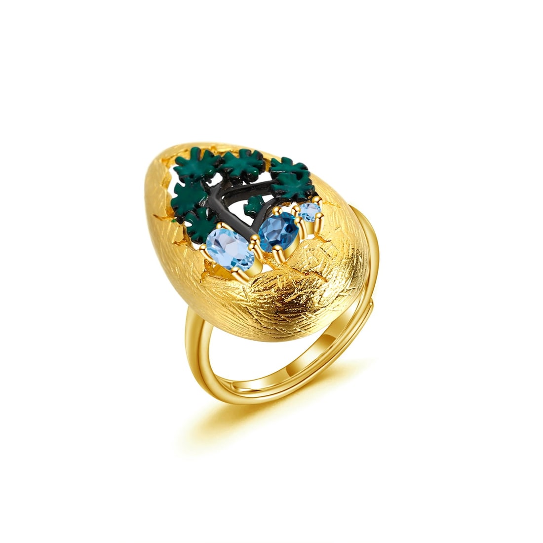 925 Sterling Silver Natural Peridot & Topaz & Amethyst Ring - 5