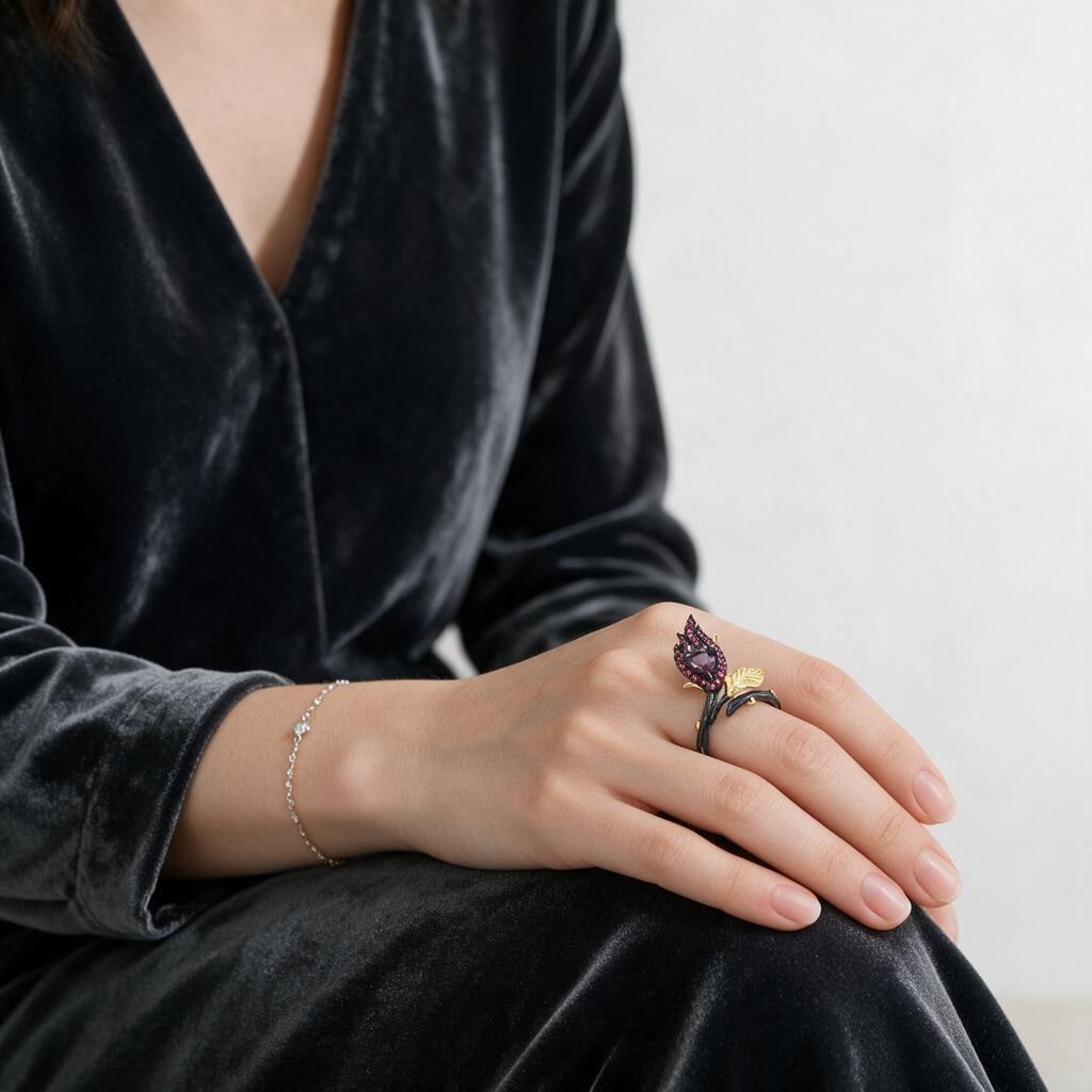 925 Sterling Silver Natural Amethyst Ring - 8