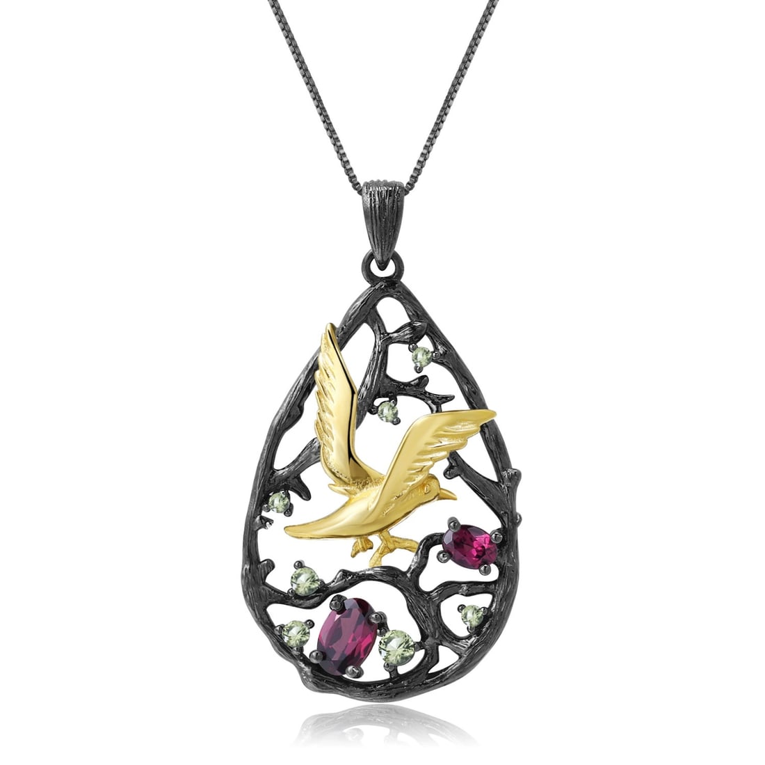 925 Sterling Silver Natural Rhodolite Garnet & Peridot Necklace: Ref:260821089 // gold content:925 sterling silver // main gemstone:rhodolite garnet // shape:oval // carat weight: // color:red // treatment:natural // // adjacent gemstone 2 : peridot // shape:round