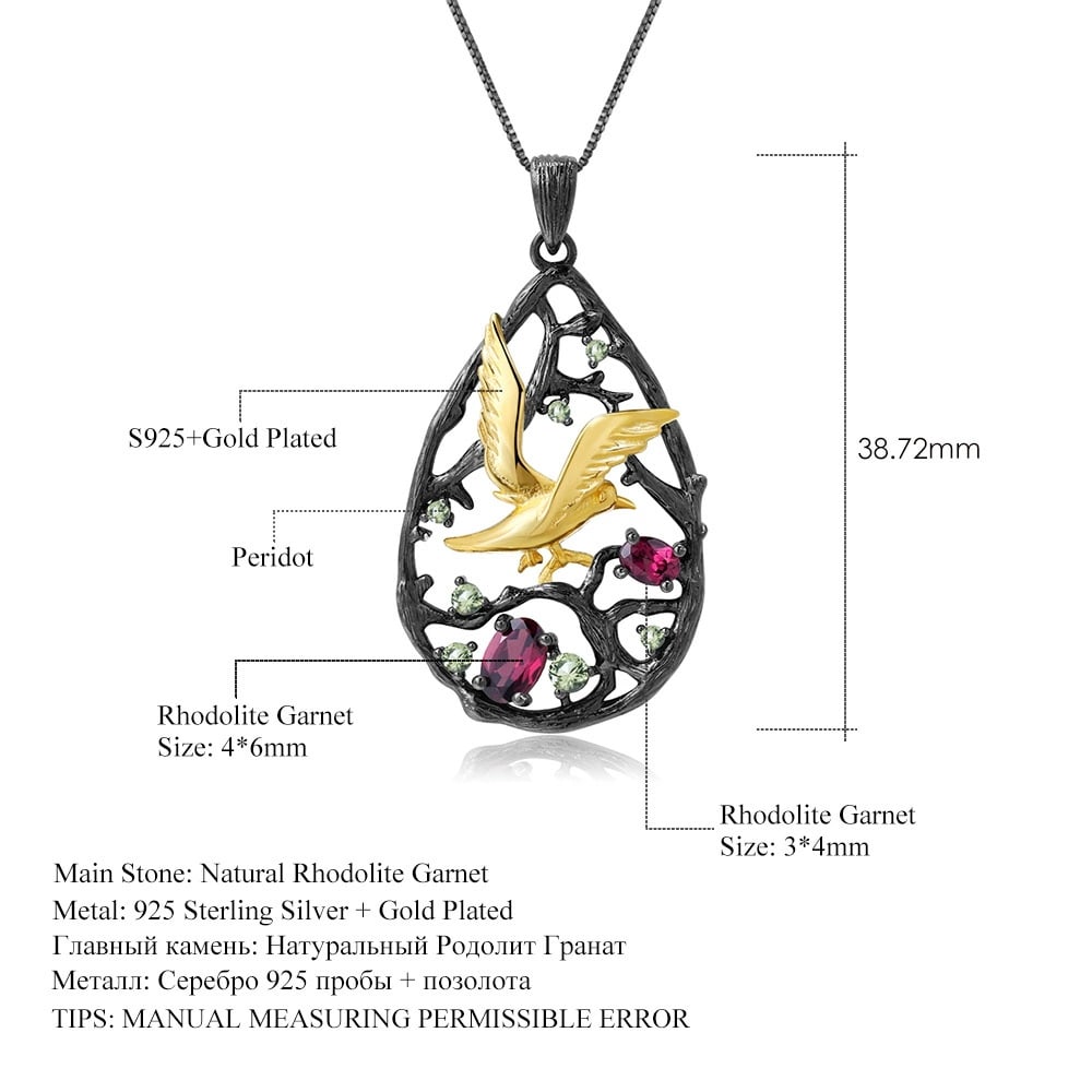 925 Sterling Silver Natural Rhodolite Garnet & Peridot Necklace - 3
