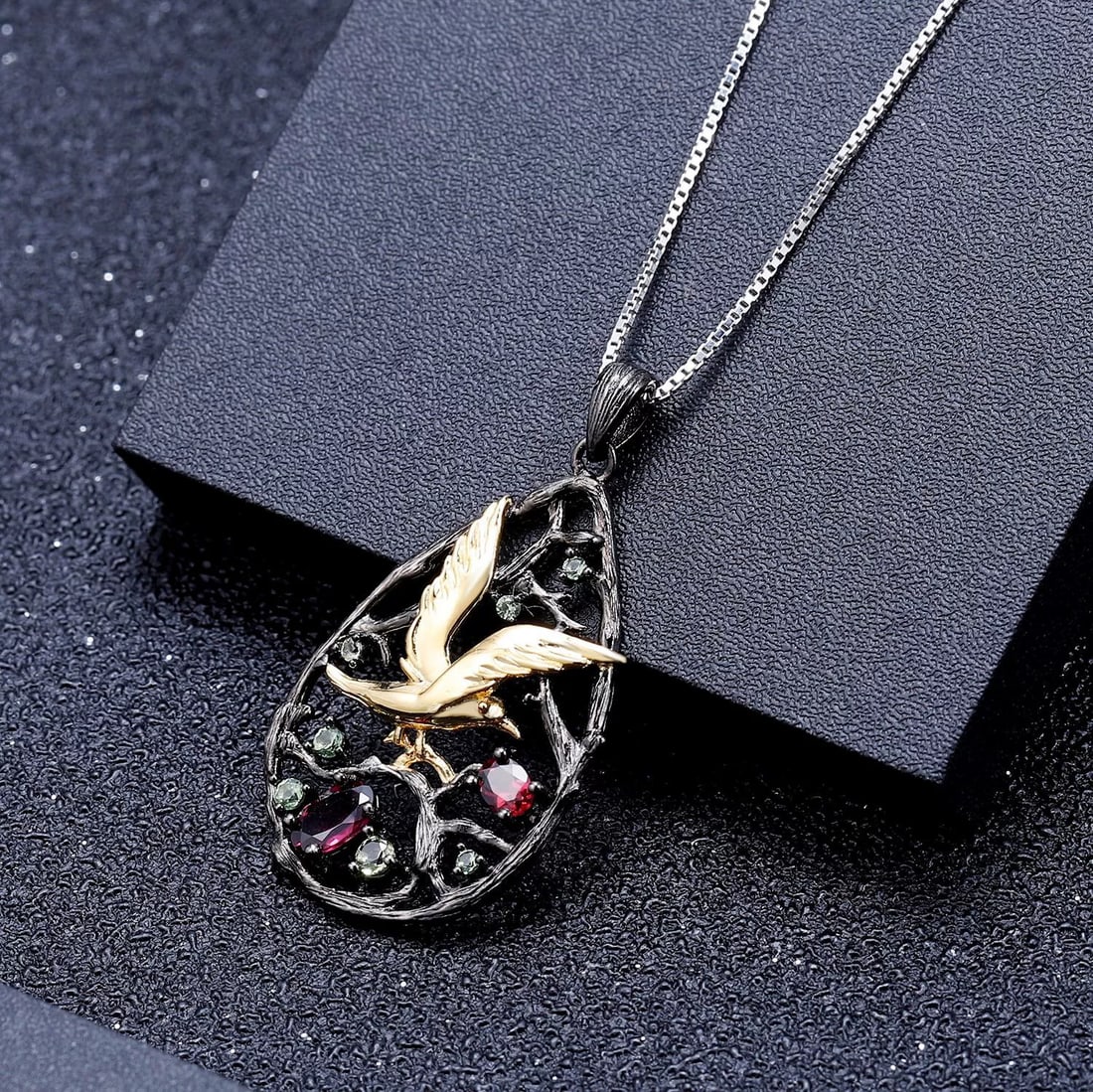 925 Sterling Silver Natural Rhodolite Garnet & Peridot Necklace - 4