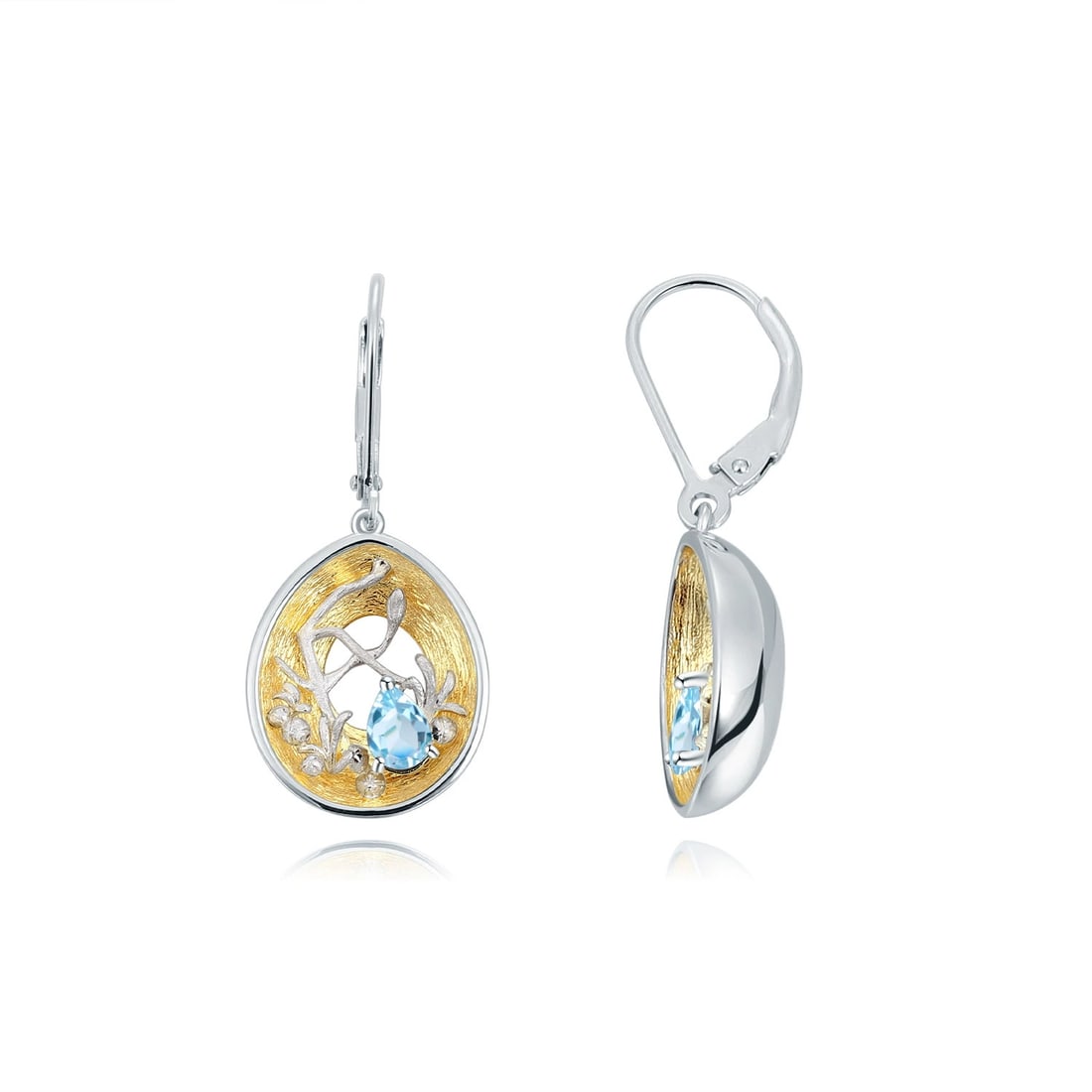 925 Sterling Silver Natural Topaz Earrings: Ref:260821102 // gold content:925 sterling silver // main gemstone:topaz // shape:pear // carat weight: // color:blue // treatment:natural // Low Estimate: 380 Condition: New High Estimate: 570