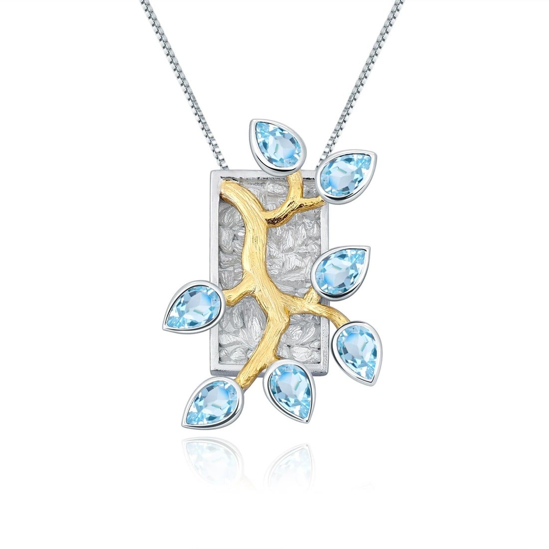 925 Sterling Silver Natural Topaz Necklace: Ref:260821107 // gold content:925 sterling silver // main gemstone:topaz // shape:pear // carat weight: // color:blue // treatment:natural // High Estimate: 1000 Condition: New Low Estimate: 670