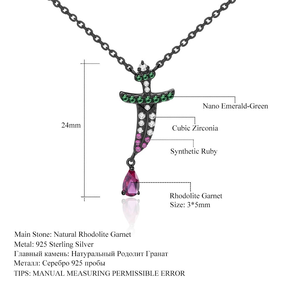 925 Sterling Silver Natural Rhodolite Garnet & Cubic Zirconia & Synthetic Ruby & Nano Emerald Neckl - 2