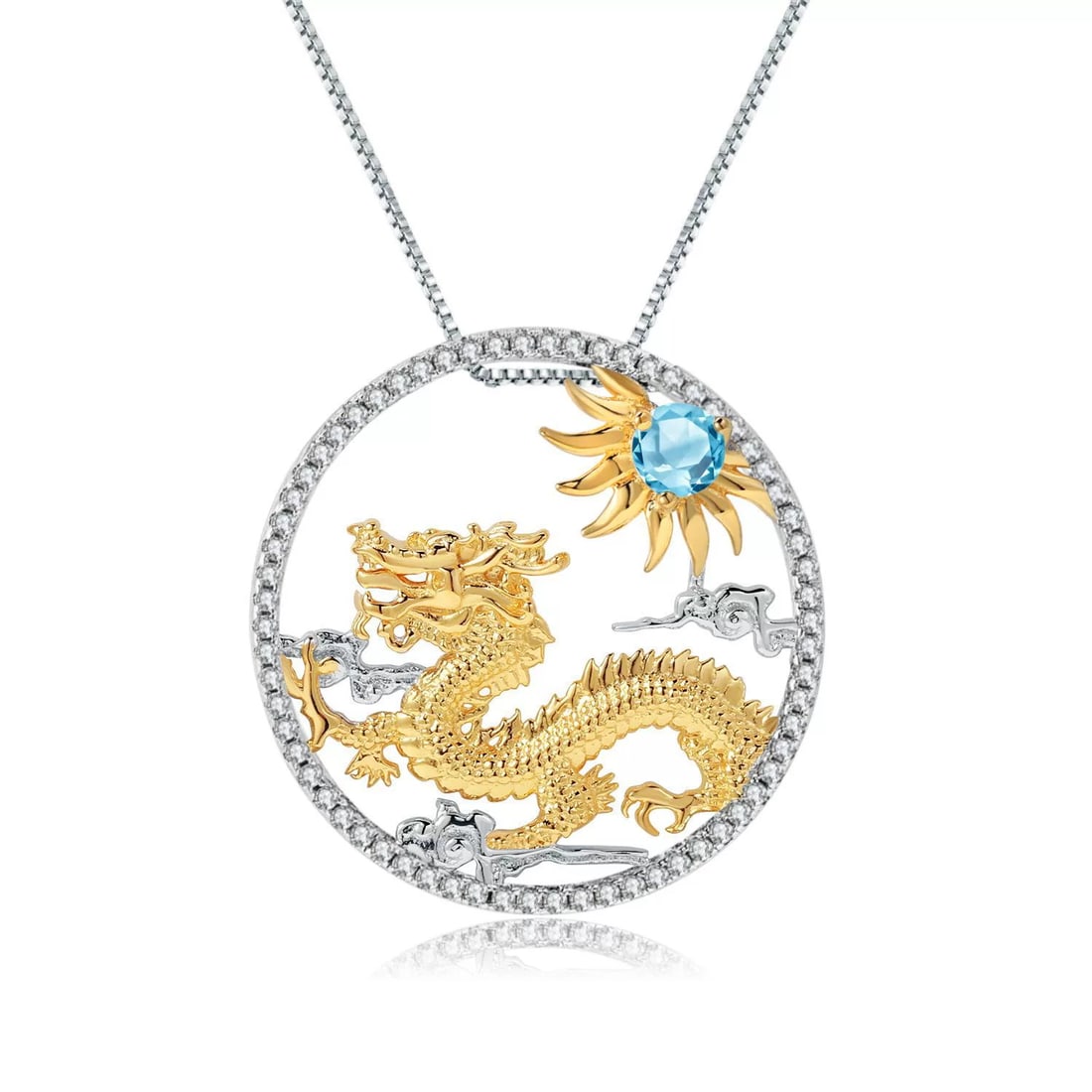 925 Sterling Silver Natural Topaz Necklace: Ref:260821126 // gold content:925 sterling silver // main gemstone:topaz // shape:round // carat weight: // color:blue // treatment:natural // cut grade:g // Low Estimate: 390 Condition: New High