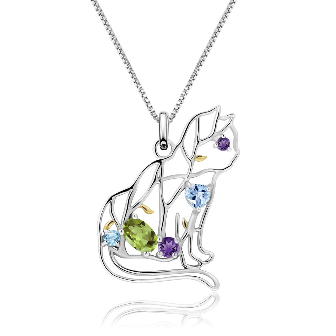 925 Sterling Silver Natural Peridot & Topaz & Amethyst Necklace: Ref:260821125 // gold content:925 sterling silver // main gemstone:peridot // shape:oval // carat weight: // color:green // treatment:natural // // adjacent gemstone 2 : topaz // shape:multiple //
