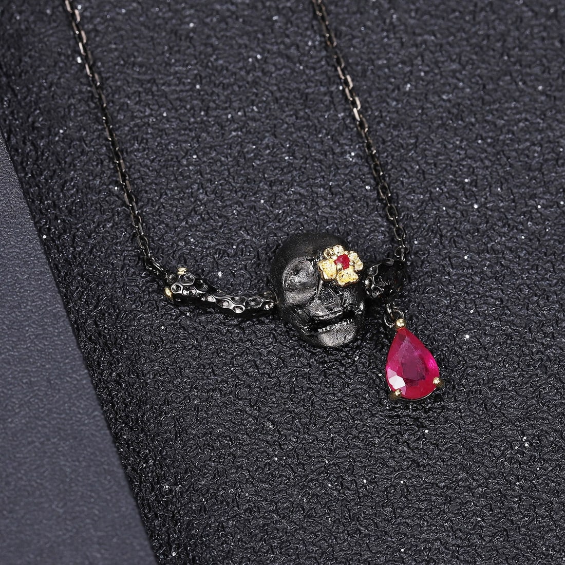 925 Sterling Silver Glass-fillde Ruby & Synthetic Ruby Necklace - 4