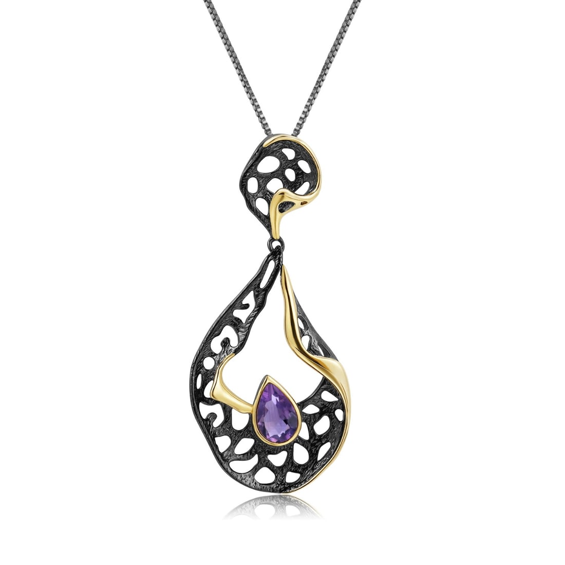925 Sterling Silver Natural Amethyst Necklace: Ref:260821143 // gold content:925 sterling silver // main gemstone:amethyst // shape:pear // carat weight: // color:purple // treatment:natural // Low Estimate: 380 Condition: New High Estimate: 570