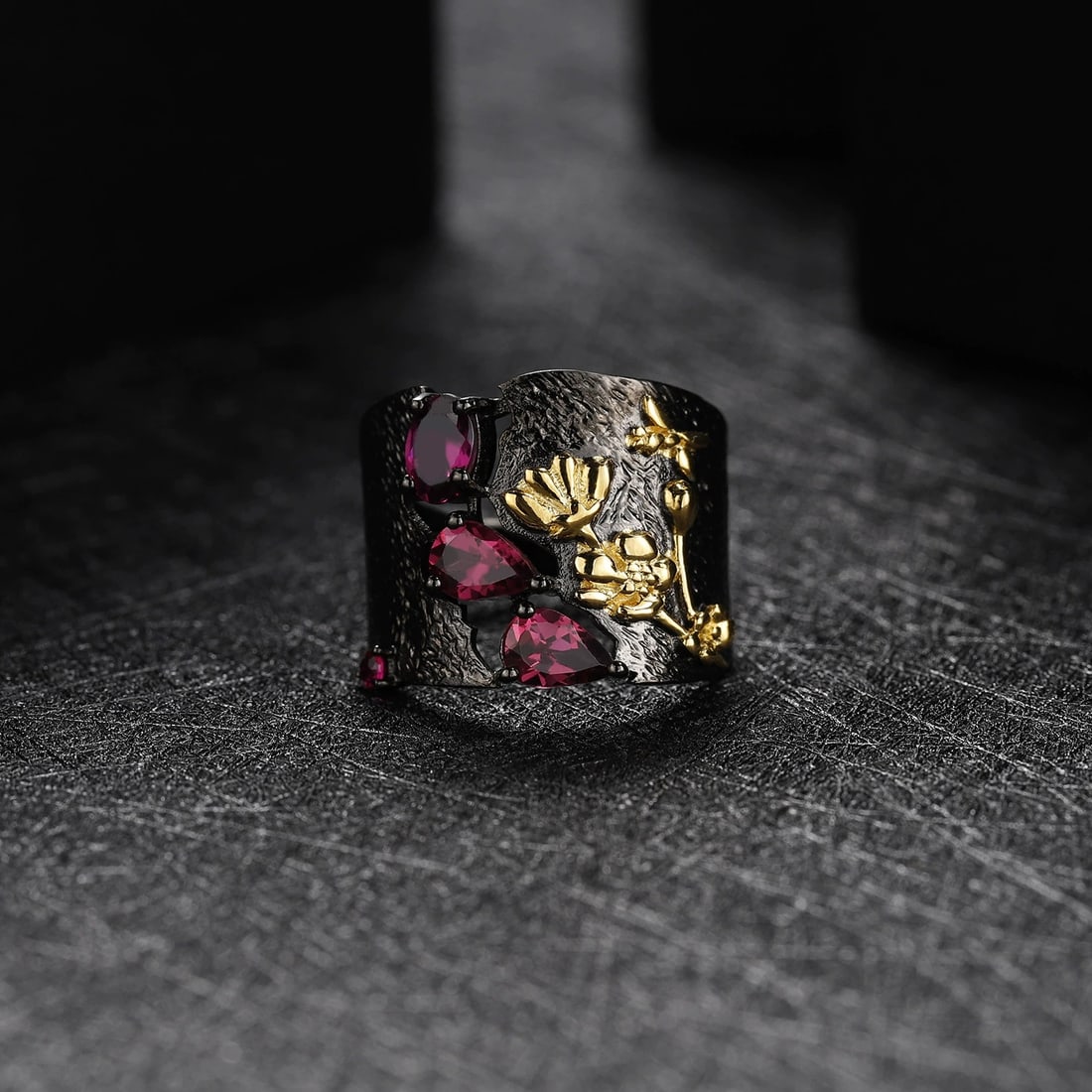 925 Sterling Silver Natural Rhodolite Garnet & Synthetic Ruby Ring - 4