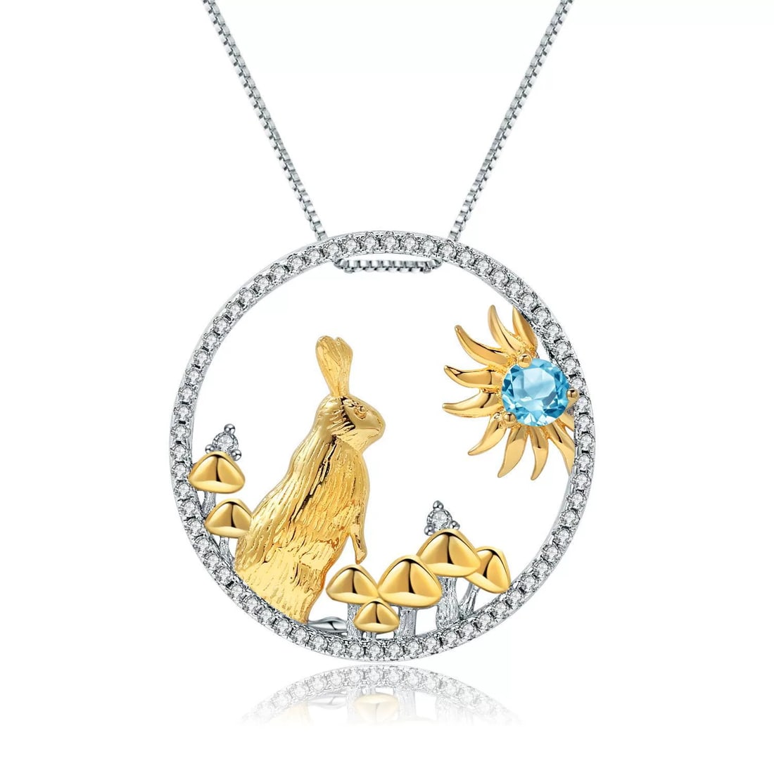 925 Sterling Silver Natural Topaz & Cubic Zirconia Necklace: Ref:260821141 // gold content:925 sterling silver // main gemstone:topaz // shape:round // carat weight: // color:blue // treatment:natural // cut grade:g // // adjacent gemstone 2 : cubic zirconia