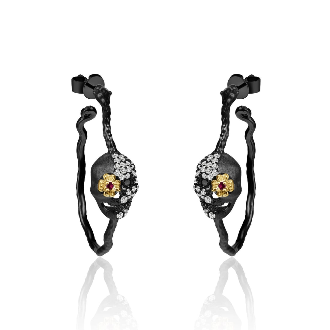 925 Sterling Silver Cubic Zirconia & Synthetic Ruby Earrings: Ref:260821157 // gold content:925 sterling silver // main gemstone:cubic zirconia // shape:round // carat weight: // color:white // cut grade:g // // adjacent gemstone 2 : synthetic ruby //