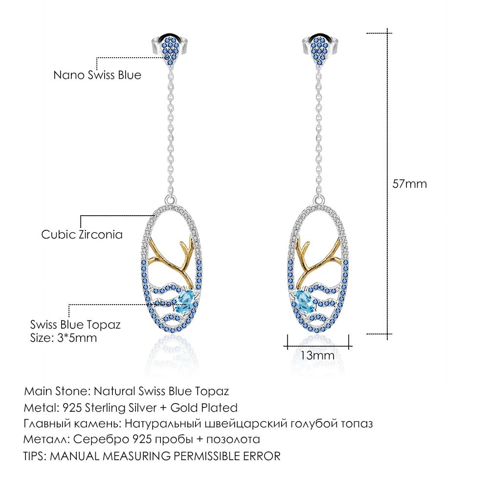 925 Sterling Silver Natural Topaz & Cubic Zirconia Earrings - 4