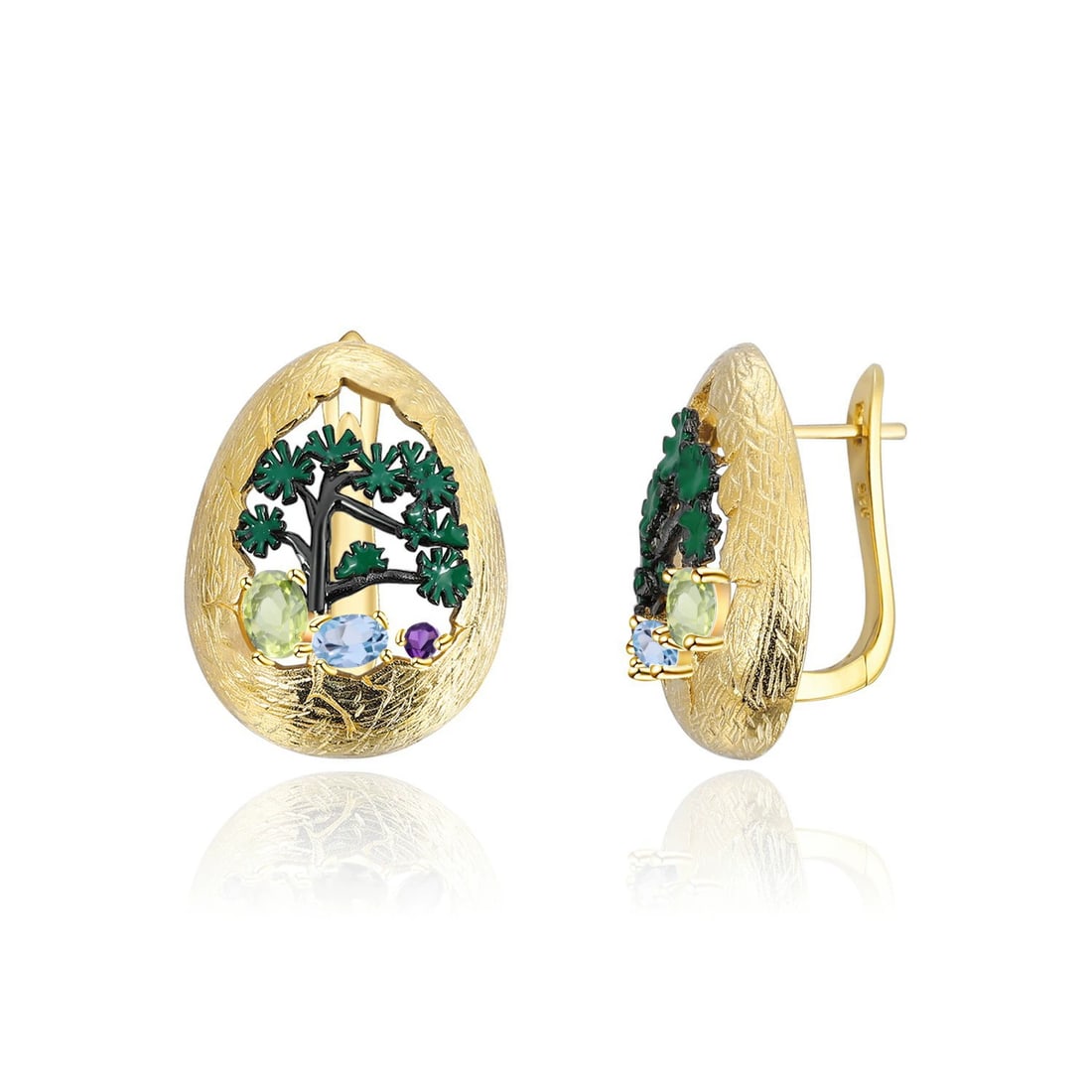 925 Sterling Silver Natural Peridot & Topaz & Amethyst Earrings: Ref:260821184 // gold content:925 sterling silver // main gemstone:peridot // shape:oval // carat weight: // color:green // treatment:natural // // adjacent gemstone 2 : topaz // shape:oval //