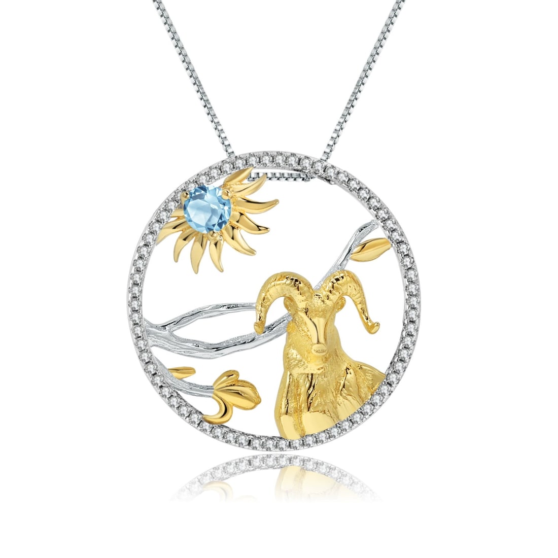 925 Sterling Silver Natural Topaz & Cubic Zirconia Necklace: Ref:260821183 // gold content:925 sterling silver // main gemstone:topaz // shape:round // carat weight: // color:blue // treatment:natural // cut grade:g // // adjacent gemstone 2 : cubic zirconia