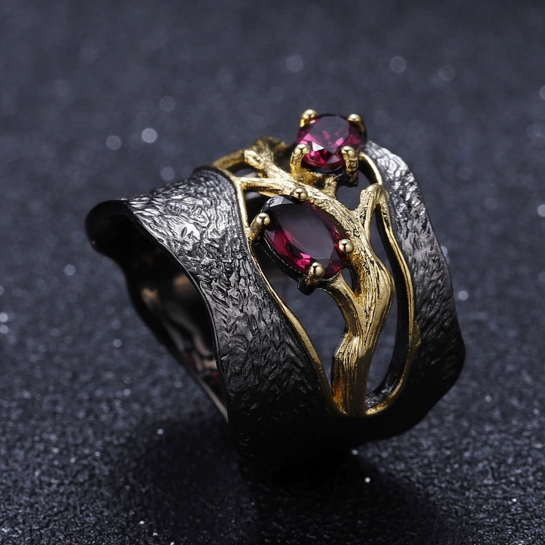 925 Sterling Silver Natural Rhodolite Garnet Ring - 2