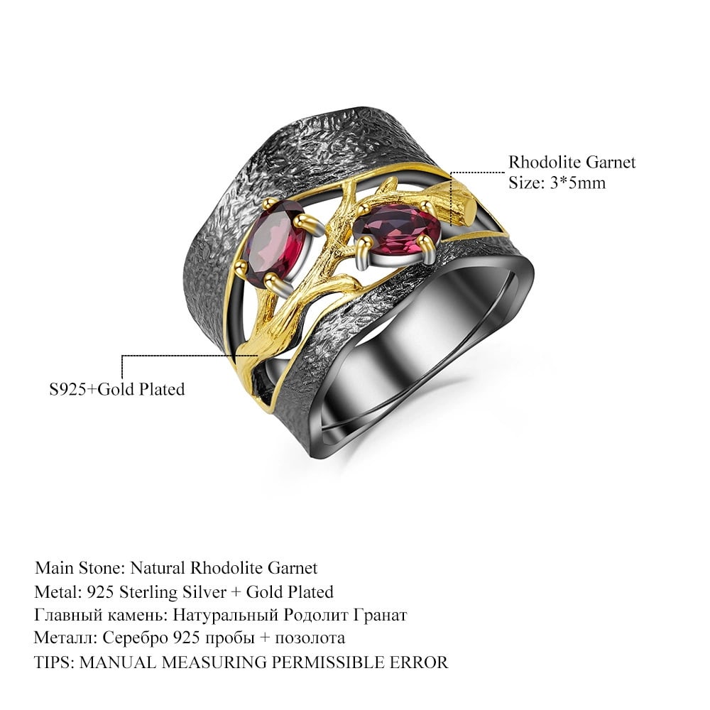 925 Sterling Silver Natural Rhodolite Garnet Ring - 3
