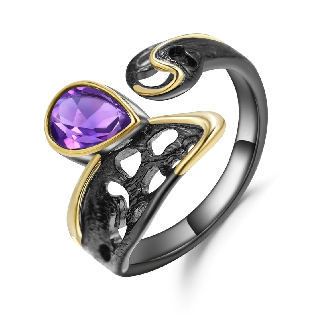 925 Sterling Silver Natural Amethyst Ring: Ref:260821191 // gold content:925 sterling silver // ring size:7. 25us // // main gemstone:amethyst // shape:pear // carat weight: // color:purple // treatment:natural // Condition: New Low Estimate: 