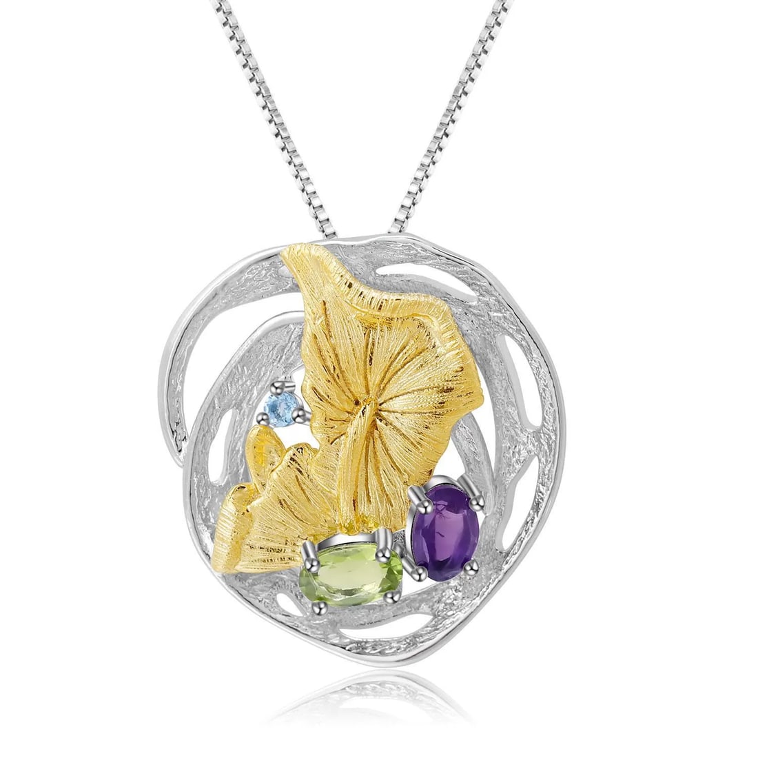 925 Sterling Silver Natural Amethyst & Peridot & Topaz Necklace: Ref:260821193 // gold content:925 sterling silver // main gemstone:amethyst // shape:oval // carat weight: // color:purple // treatment:natural // // adjacent gemstone 2 : peridot // shape:oval //