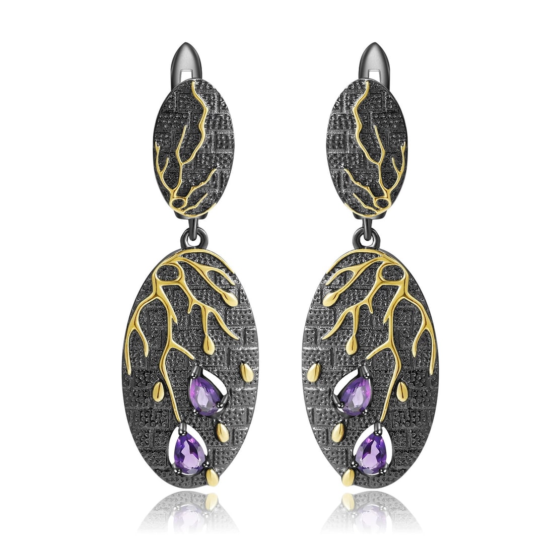 925 Sterling Silver Natural Amethyst Earrings: Ref:260821186 // gold content:925 sterling silver // main gemstone:amethyst // shape:pear // carat weight: // color:purple // treatment:natural // Condition: New High Estimate: 540 Low Estimate: 360