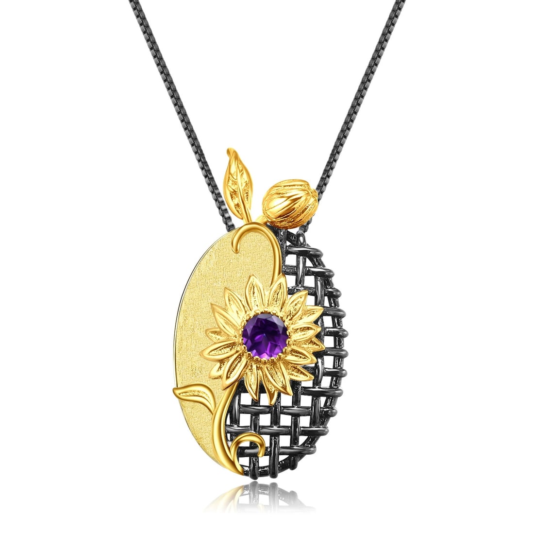 925 Sterling Silver Natural Amethyst & Flowers Necklace: Ref:260821211 // gold content:925 sterling silver // main gemstone:amethyst // shape:round // carat weight: // color:purple // treatment:natural // cut grade:g // Condition: New High Estimate: 530