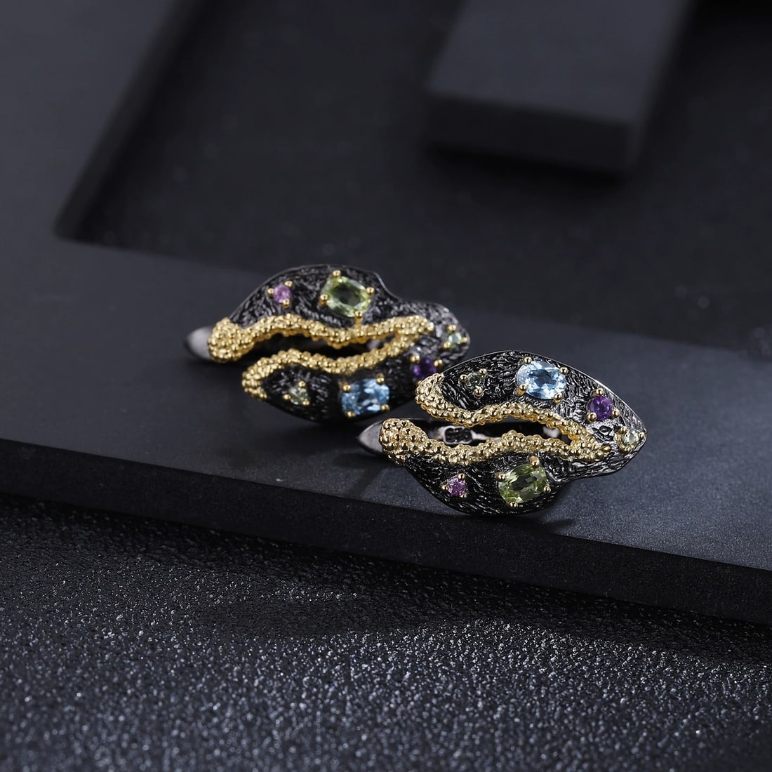 925 Sterling Silver Natural Peridot & Topaz Earrings - 3