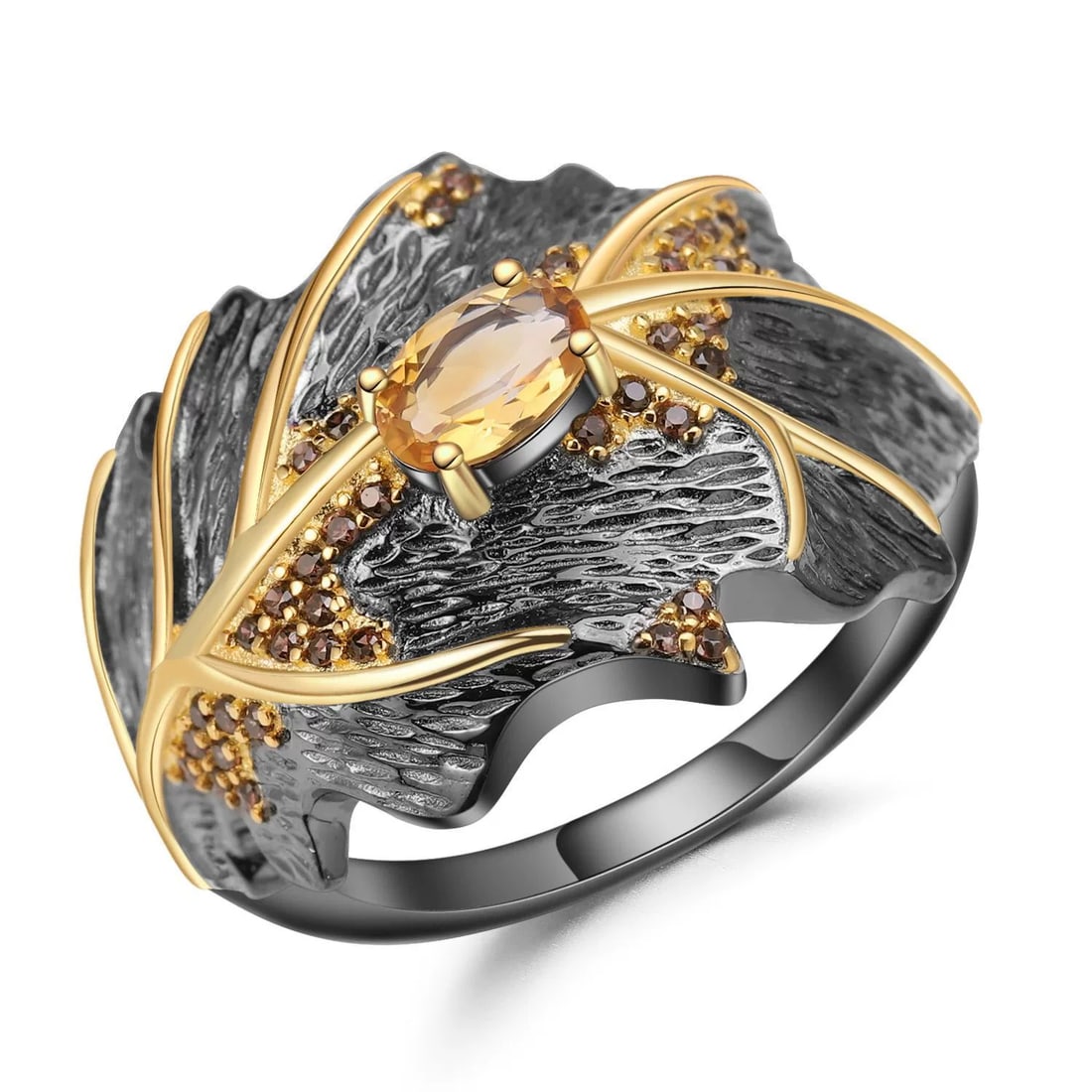 925 Sterling Silver 0.81 Ct Natural Citrine & Smoky Cubic Zirconia Ring: Ref:260821249 // gold content:925 sterling silver // ring size:7. 25us // // main gemstone:citrine // number of stones:1 // shape:oval // carat weight:0. 81ct // color:yellow // treatment:natural //