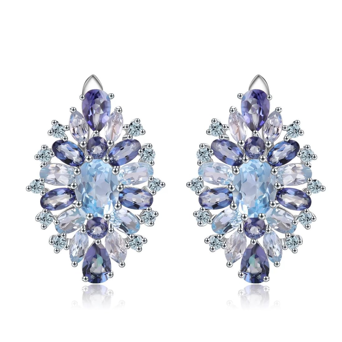 925 Sterling Silver Natural Topaz & Mystic Quartz Earrings: Ref:260821250 // gold content:925 sterling silver // main gemstone:topaz // shape:oval // carat weight: // color:blue // treatment:natural // // adjacent gemstone 2 : mystic quartz // shape:multiple