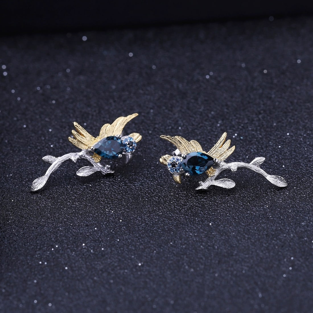 925 Sterling Silver Natural Topaz & Nano London Blue & Bird Earrings - 3