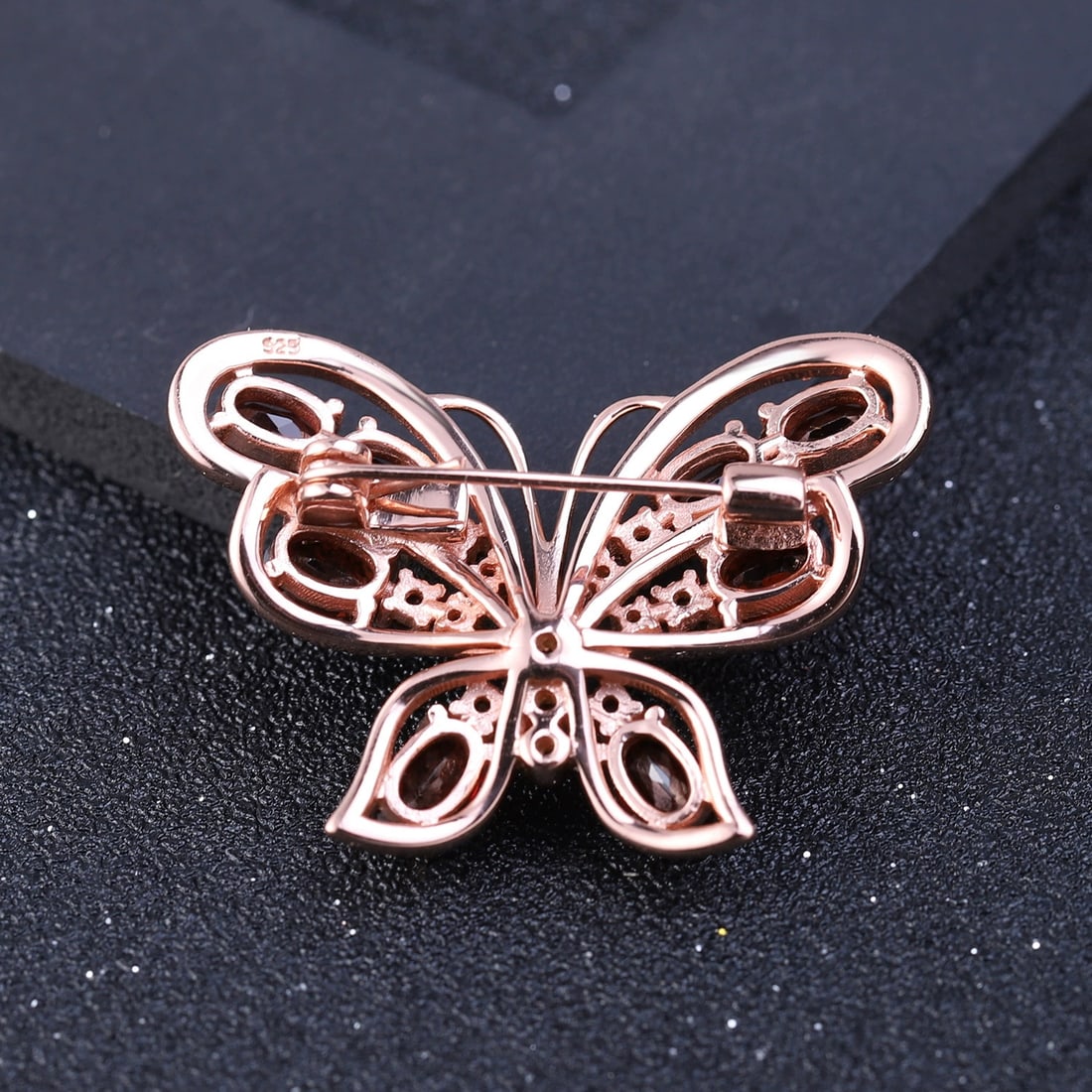 925 Sterling Silver Natural Garnet & Butterfly Brooch - 3
