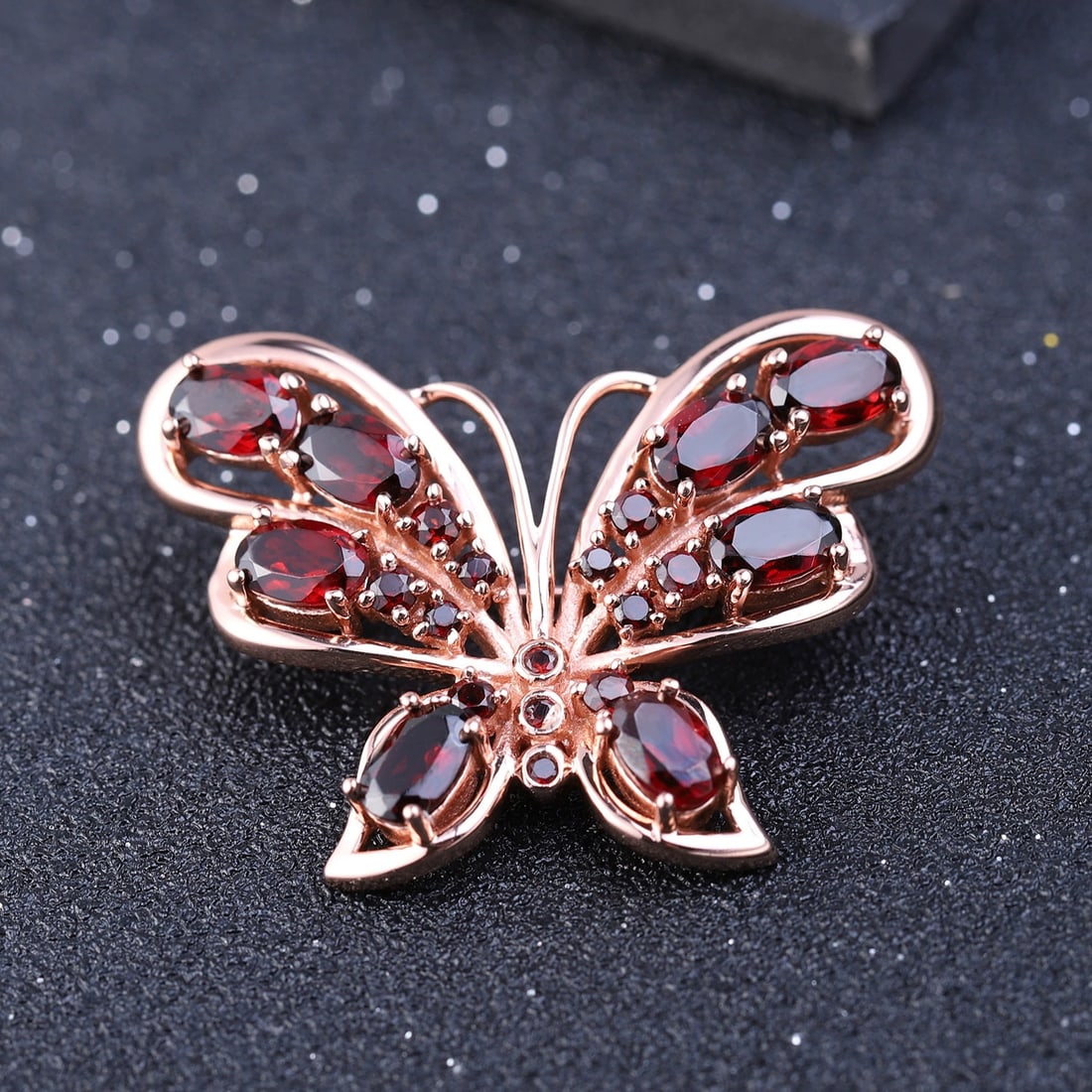 925 Sterling Silver Natural Garnet & Butterfly Brooch - 4
