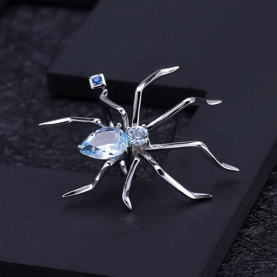 925 Sterling Silver 2.74 Ct Natural Topaz & Nano Swiss Blue & Spider Ring - 5