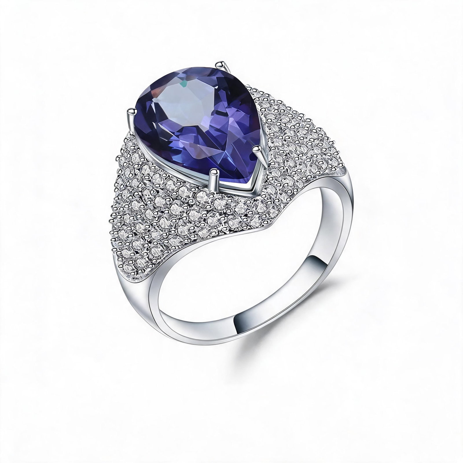 925 Sterling Silver 5.22 Ct Natural Mystic Quartz & Cubic Zirconia Ring: Ref:260821291 // gold content:925 sterling silver // ring size:7. 25us // // main gemstone:mystic quartz // shape:pear // carat weight:5. 22ct // color:blue // treatment:natural // // adjacent